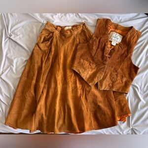 Vintage Brown Suede Skirt and Vest set M/L